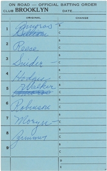 1955 Brooklyn Dodgers Line Up Card from September 9, 1955 - World Series Championship Season